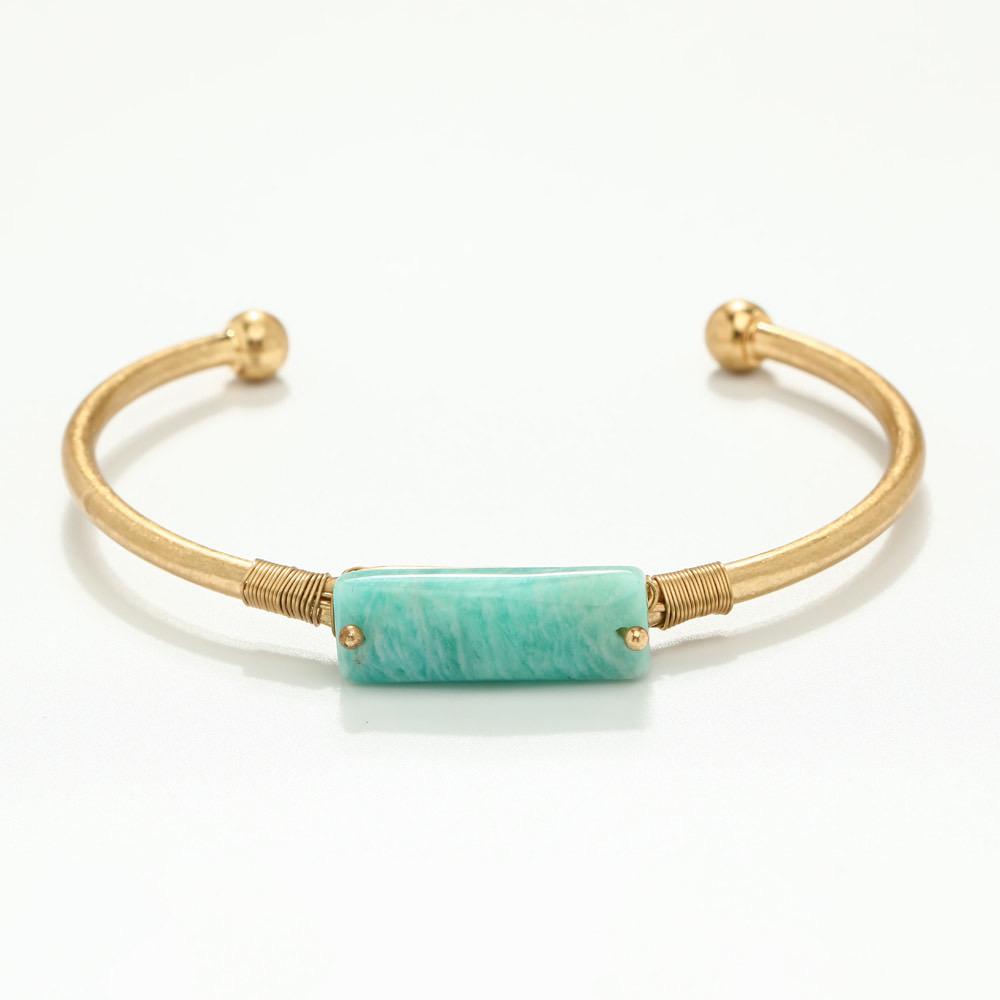 Katy Brass & Natural Stone Bangle - Avail in Rose Quartz, Grey Agate, Lapiz Lazuri, Green Aventurine & Clear Quartz - G x G Collective