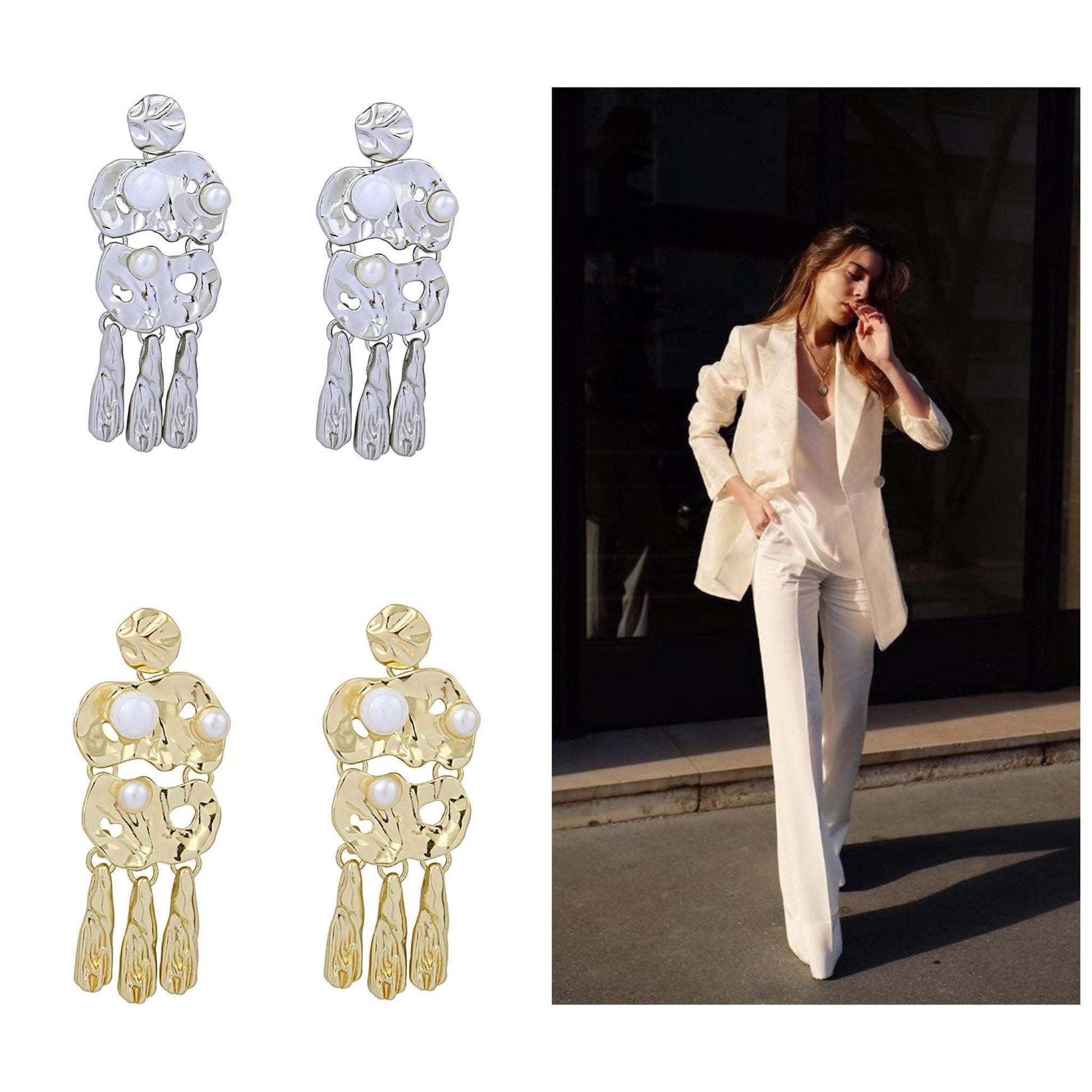 Lisa Faux Pearl and Gold statement Earrings - G x G Collective