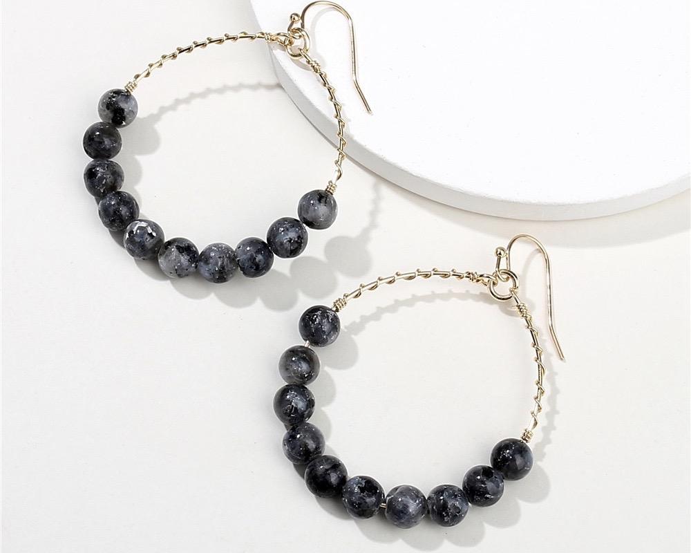 Nicole semi-precious amazonite hoop earrings -  Peach & Pale Pink,