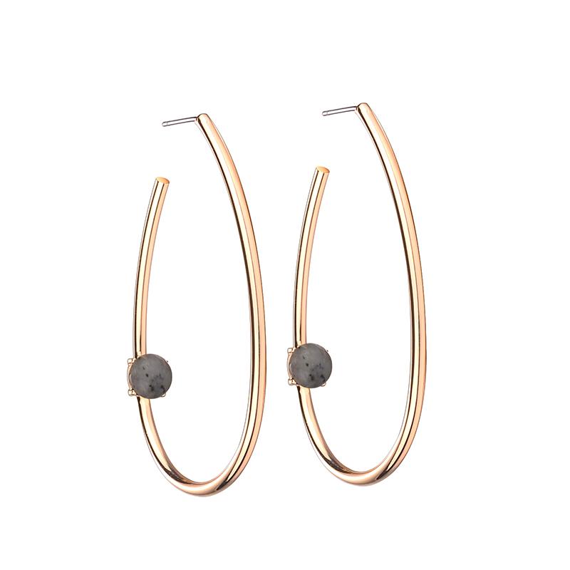 Tina Large Oval Brass Earrings with natural stone - Metallic Pearl - G x G Collective