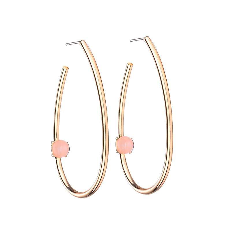 Tina Large Oval Brass Earrings with natural stone - Metallic Pearl - G x G Collective